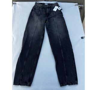 RE/DONE High Rise Loose Women's Black‎ Wash Denim Jeans Split Hem Size 26 NWT